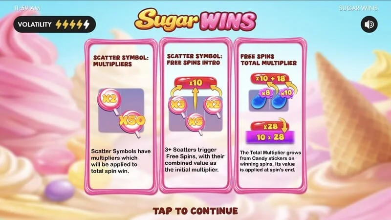 Sugar Wins - স্লটের প্রধান মেনু